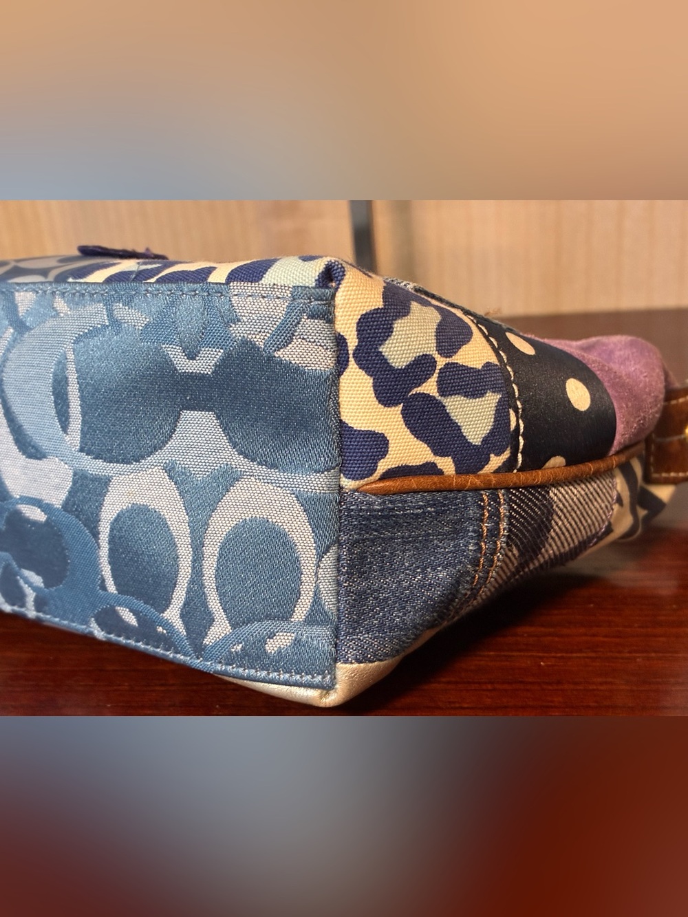 Coach Patchwork Denim and Blue Mixed-Print Shoulder Bag - Picture 4 of 6